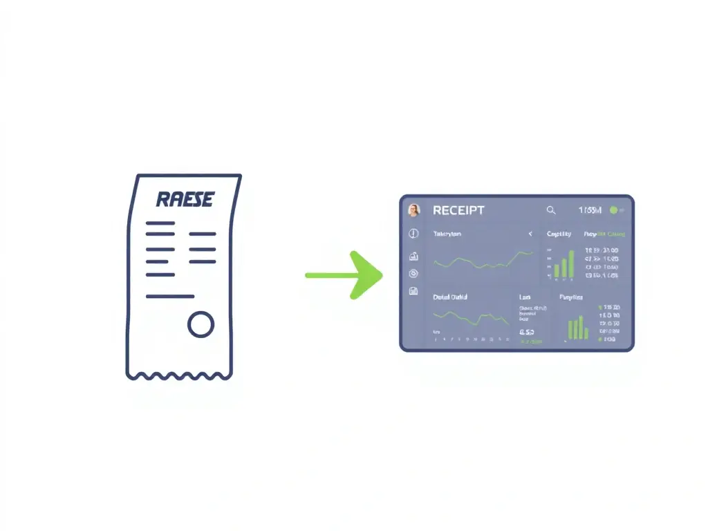 A clean, modern line icon of a digital receipt transforming into a clear and insightful data dashboard, symbolizing CVI's receipt-based analytics and transparent data.
