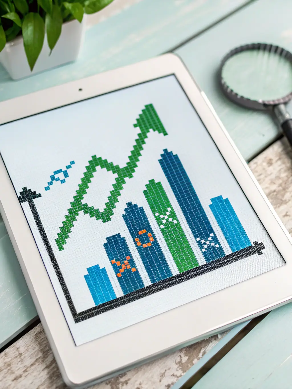 A clean line icon of a bar chart showing upward trends, representing the CVI score, set against a lime green circle on a white card background.